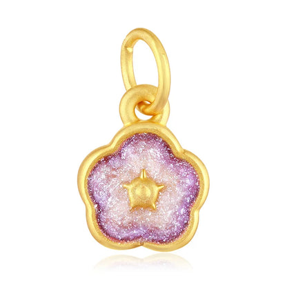 Glitter enamel craft 24k micro-hard gold pure gold purple peach blossom pendant pure gold pendant high-end jewelry accessories