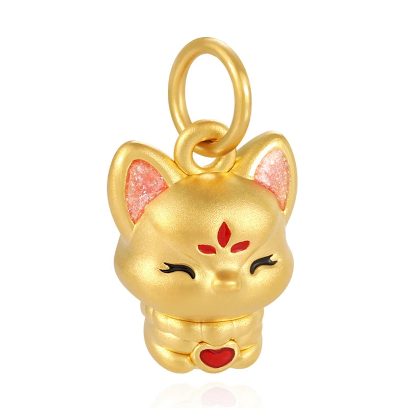 Unique design 24K solid gold animal image pendant cute love little fox pendant necklace accessories pendant