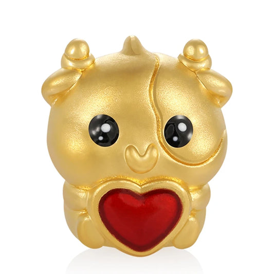 Chinese Zodiac culture 24K micro-hard gold pure gold heart cow shape bracelet beaded high-end gold jewelry
