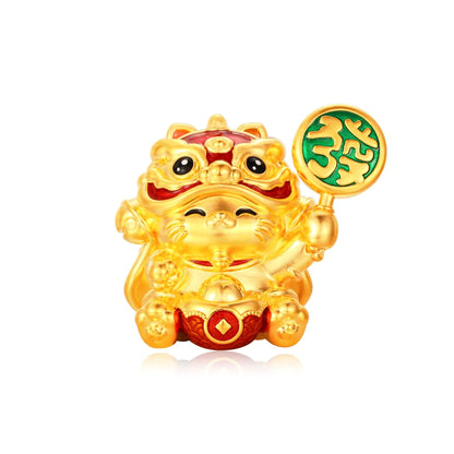 24K Solid Gold Small Worry-Free Lucky Cat Figurine 8.7g