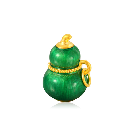 24K Solid Gold Brushed Jade Green Gourd Charm 1.4g