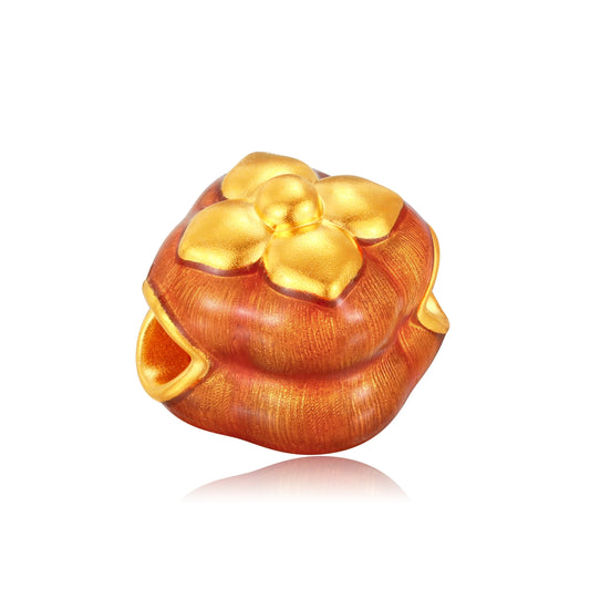 24K Solid Gold Brushed Warm Orange Persimmon Charm 0.5g