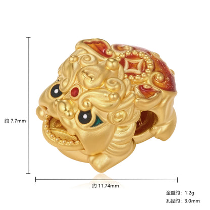 24K Solid Gold Rotating Coin Pixiu Charm 1.1g