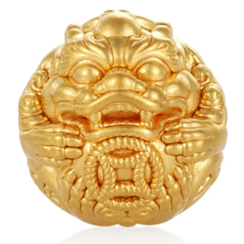 Round carved golden lion beaded 24K solid gold 0.8g Chinese style high-end jewelry accessories