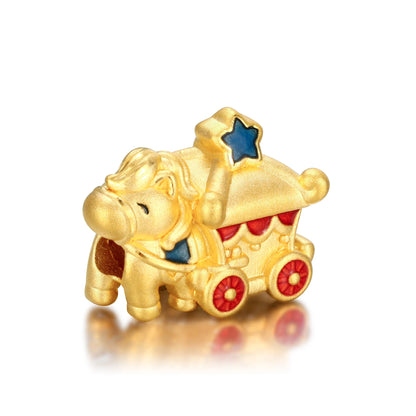 24K Solid Gold Wealth Horse Carriage Charm 0.9g