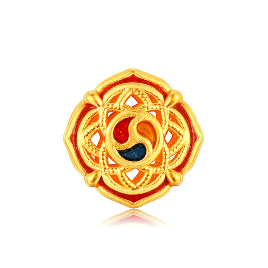 24K Solid Gold Auspicious Joy Filigree Charm 0.45g