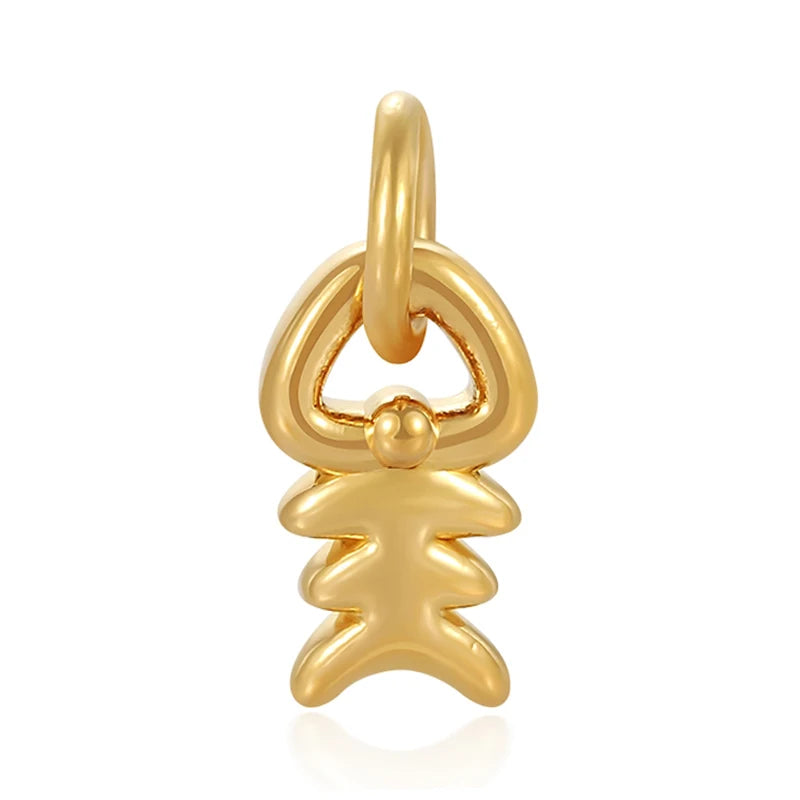 24K Gold Fishbone Pendant DIY Bracelet Minimalist Charm Accessory For Women 0.3g