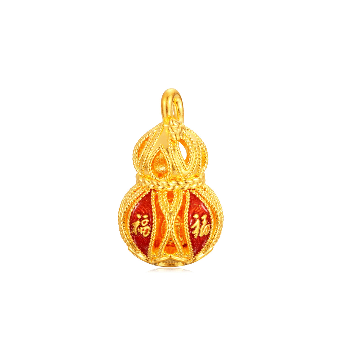 Hollow Out Fortune Character Gourd Gold Charm - 2.7g
