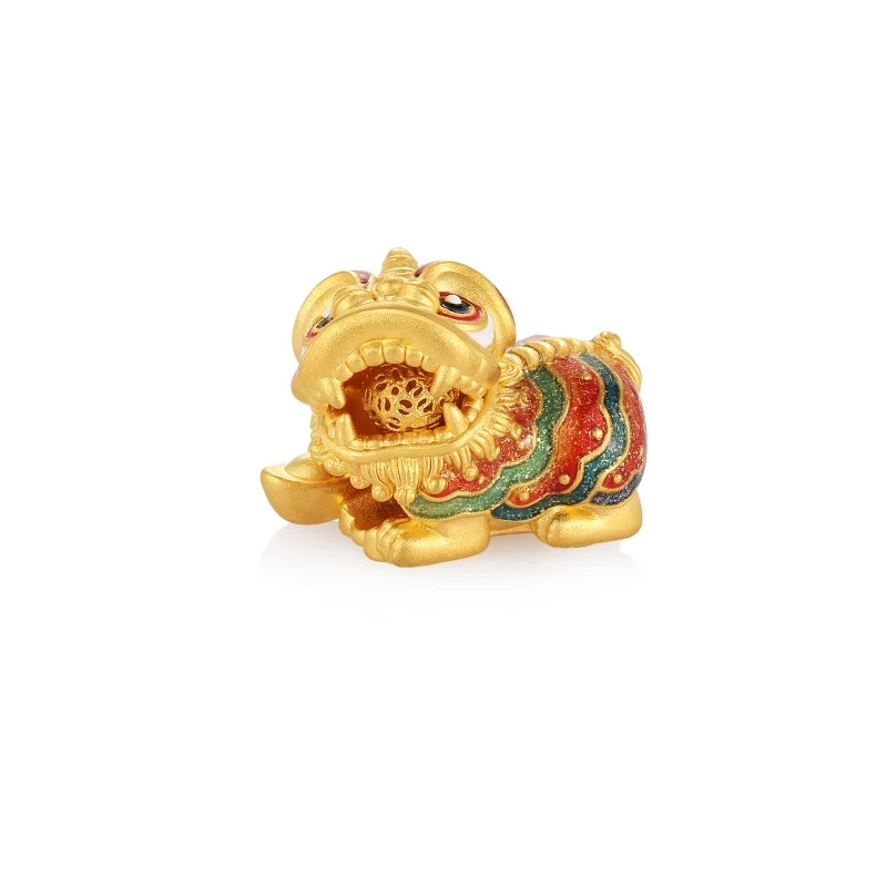 1.6g 5D Solid Gold Lion Dance Head Beaded Charm Enamel DIY Jewelry Accessory for Bracelets Fine Jewelry Findings & Components