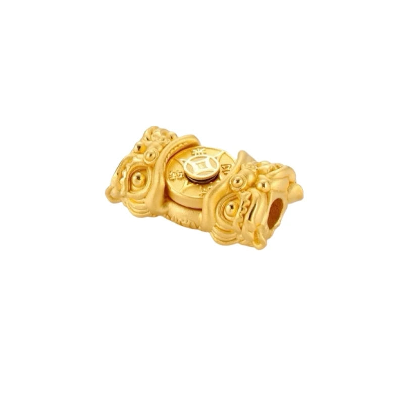 24K Solid Gold Lion Shape Beaded Accessory Large 2g Beads for Rotatable Bracelets Jewelry Findings Components Blessing
