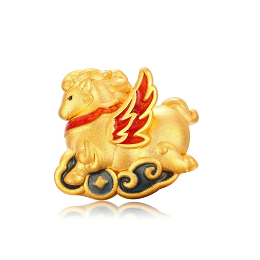 24K Gold Cloud Steed Beaded Bracelet Official Luck Chinese Auspicious Jewelry 0.85g