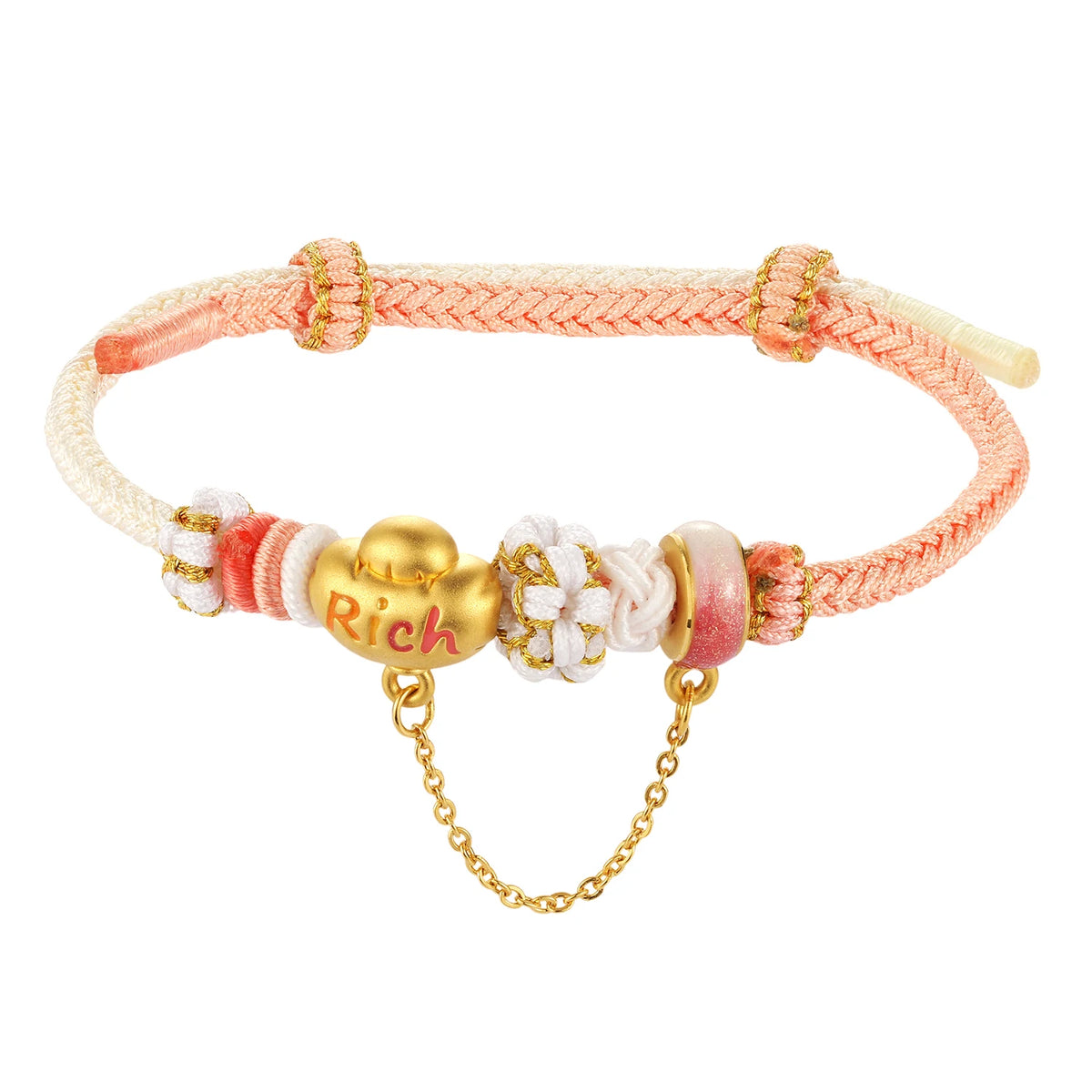 White and red two-color braided rope 24K pure gold micro-hard gold beaded bracelet pure gold jewelry
