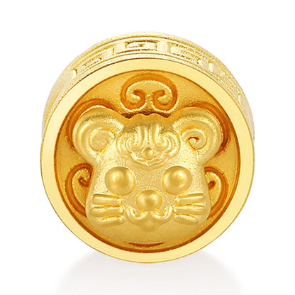 Plain Version 24K Solid Gold Classical Style Sandblasted Brightened Rat-Shaped Rotatable Round Beaded Bracelet 0.6g