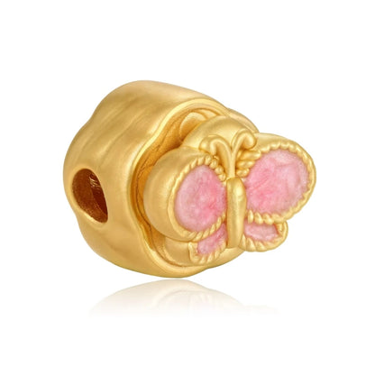 24K Gold Rotatable Butterfly Rotatable Charm Ladies Daily Elegant Jewelry 0.75g