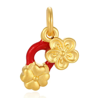 24K Gold Lucky Marriage Knot Pendant Bracelet Floral Daily Jewelry For Women 0.7g