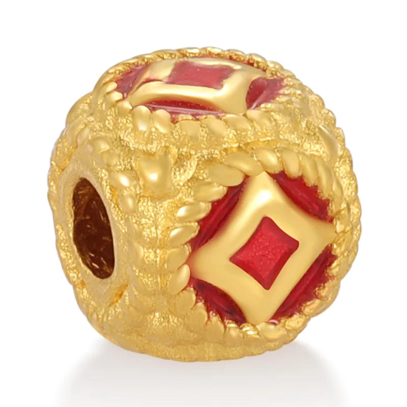 Small Size High-end Gold Jewelry Classical Style 24K Solid Gold Micro-hard Gold Shape Sandblasted Enamel Finish Bracelet Beaded