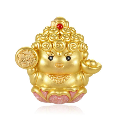 Customizable Luxury Micro-Hard High-End 24K Solid Gold Treasure Buddha-Shaped Beaded Bracelet Pink Gold Enamel 3.3mm Aperture