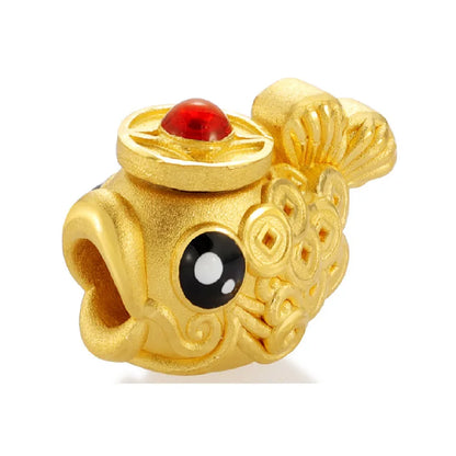 24K Solid Gold Fish Shape Beaded Luxury High-End Amulet Jewelry for Children Classical Style Customizable Logo & Packaging