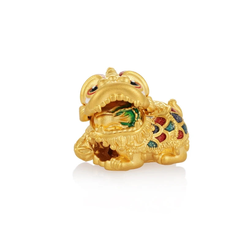 24K Solid Gold Lion-Shaped Cute Beaded Sanding-Brightened Large Accent Cabbage Bite Bracelet Jewelry Findings Components