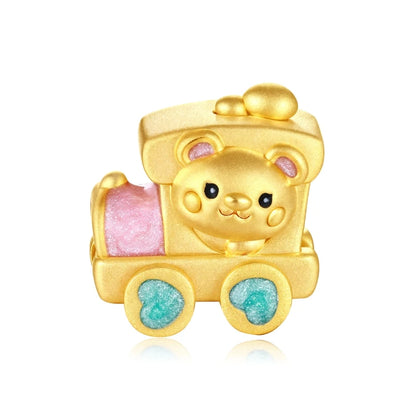 Unique design hard gold sliding bear train shape 24k pure gold beaded  pure gold jewelry accessories