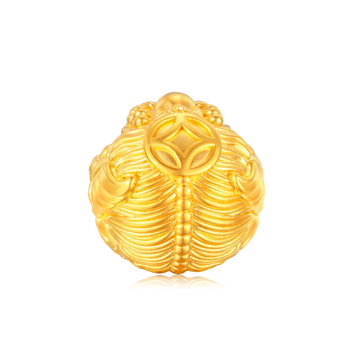 24K Solid Gold Round Bead Lion Charm 2.1g