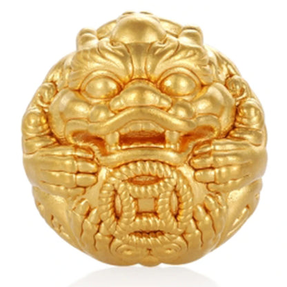 Round carved golden lion beaded 24K solid gold 0.8g Chinese style high-end jewelry accessories