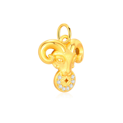 CZ Stone Auspicious Goat Holding Wealth Gold Charm - 1g