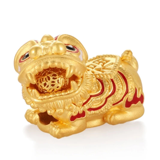 Blessing Lion 1.4g Beaded 24k Solid Gold Bracelet Rotatable Parts Jewelry Findings & Components for Family Members' Gifts