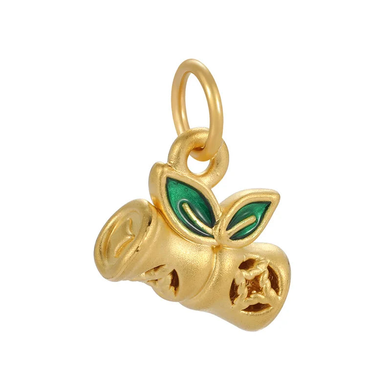 24K Gold Bamboo Slab Pendant DIY Bracelet Auspicious Accessory 0.5g