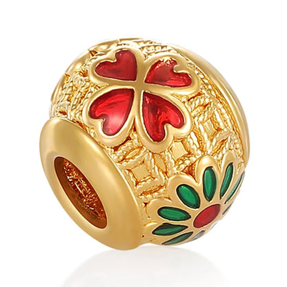 0.35g 5D Solid Gold Charm Enamel Luck-Turning Bead Pendant Ethereal Ethnic Style Fine Jewelry Accessory for Bracelets