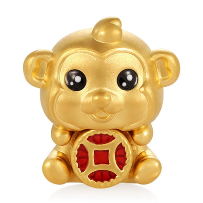 24K Solid Gold Craftsmanship Hard Gold Monkey Shape Beaded Bracelet High-End Jewelry Accessories Classical Style Sandblasted