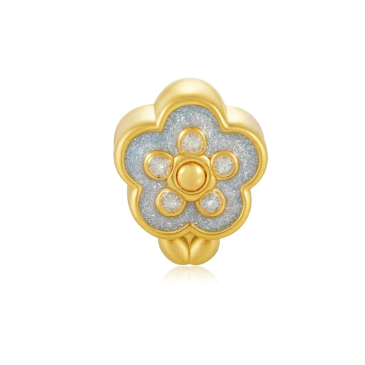 24K Solid Gold Blue Snowflake Beaded Bracelet Customizable Glitter Enamel Craft 3.0mm Aperture Jewelry Findings Small
