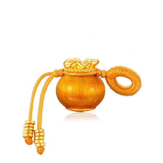 24K Solid Gold Brushed Amber Gold Fortune Bag Charm 0.7g