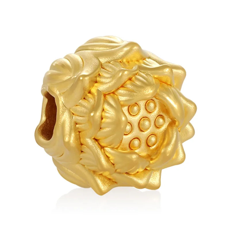 Luxury 24K Solid Gold Classical Lotus Shape Sandblasted Beaded High-End Bracelet Jewelry Accessories