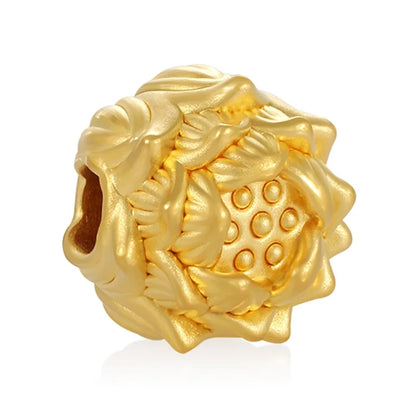 Luxury 24K Solid Gold Classical Lotus Shape Sandblasted Beaded High-End Bracelet Jewelry Accessories
