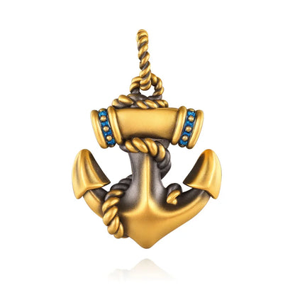 2.1g Hard Gold Anchor Luxury Classical Charms Pendant Fashion 24K Solid Gold Electric Black Opal Enamel Necklace