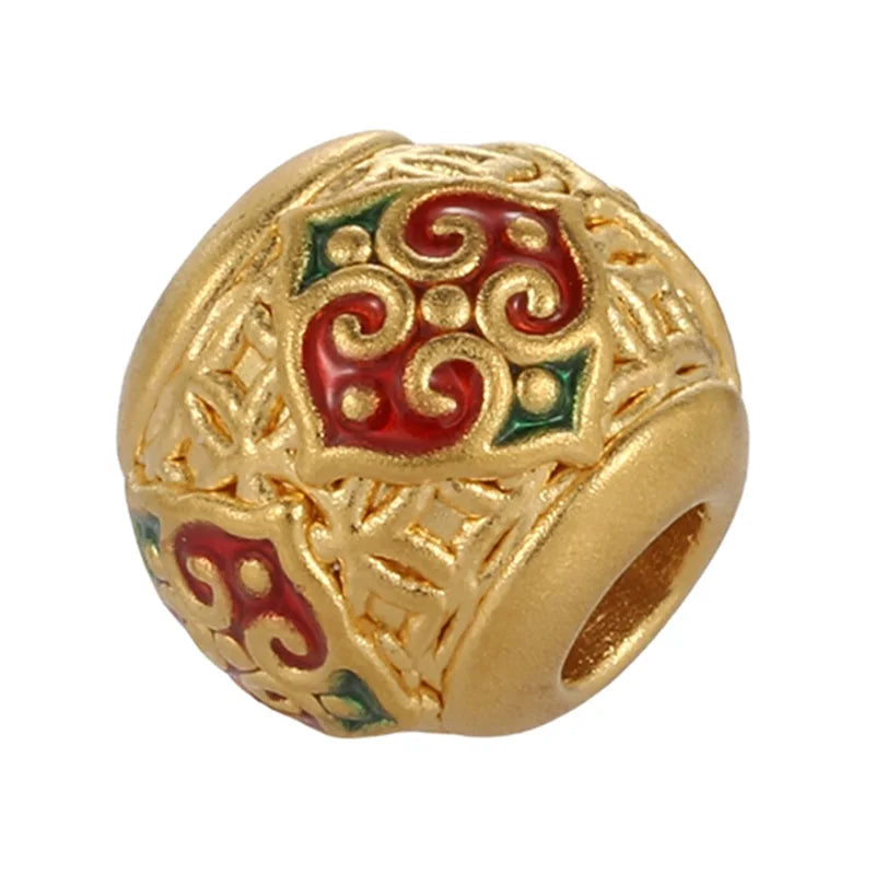 Novel Design Classical Style 24K Solid Gold Ruyi Beads Bracelet 3.8mm Aperture Car Grinding Enamel Finish High-end Gold Beads