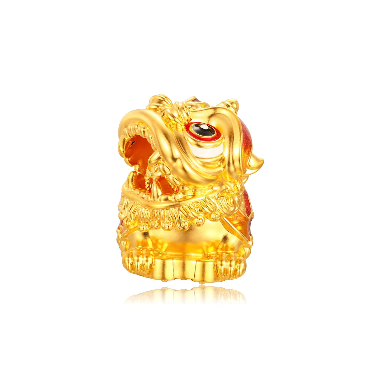 24K Solid Gold Small Ball Right-Turn Lion Dance Figurine 7g