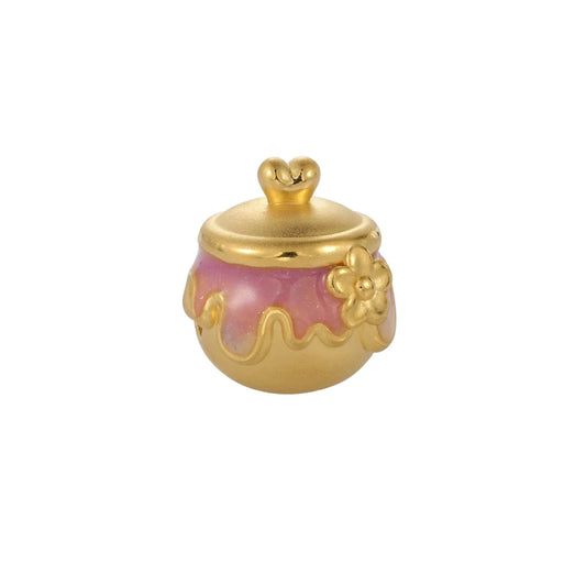 Sweet Style 24K Solid Gold Enamel Craft Beaded Custom High-End Jewelry Accessories 3.0mm Aperture Sandblasted Brightened Pink