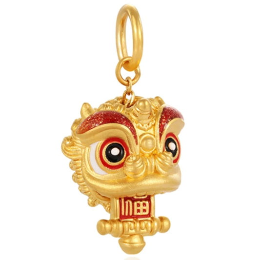 24K Gold Pullable Lion Head Pendant Bracelet Unisex Fine Jewelry 1.2g