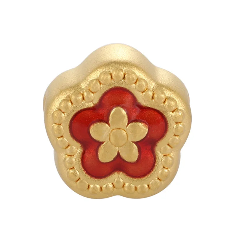 Trendy Fashion High-End Luxury Design 24K Micro-Hard Gold Pure Gold Classical Changle Flower-Shaped Beaded Bracelet Sandblasted
