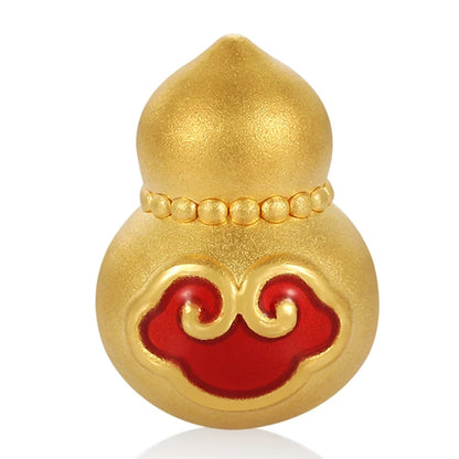 24K Gold Tiny Ruyi Gourd Beaded Charm Minimalist Auspicious Jewelry 0.25g