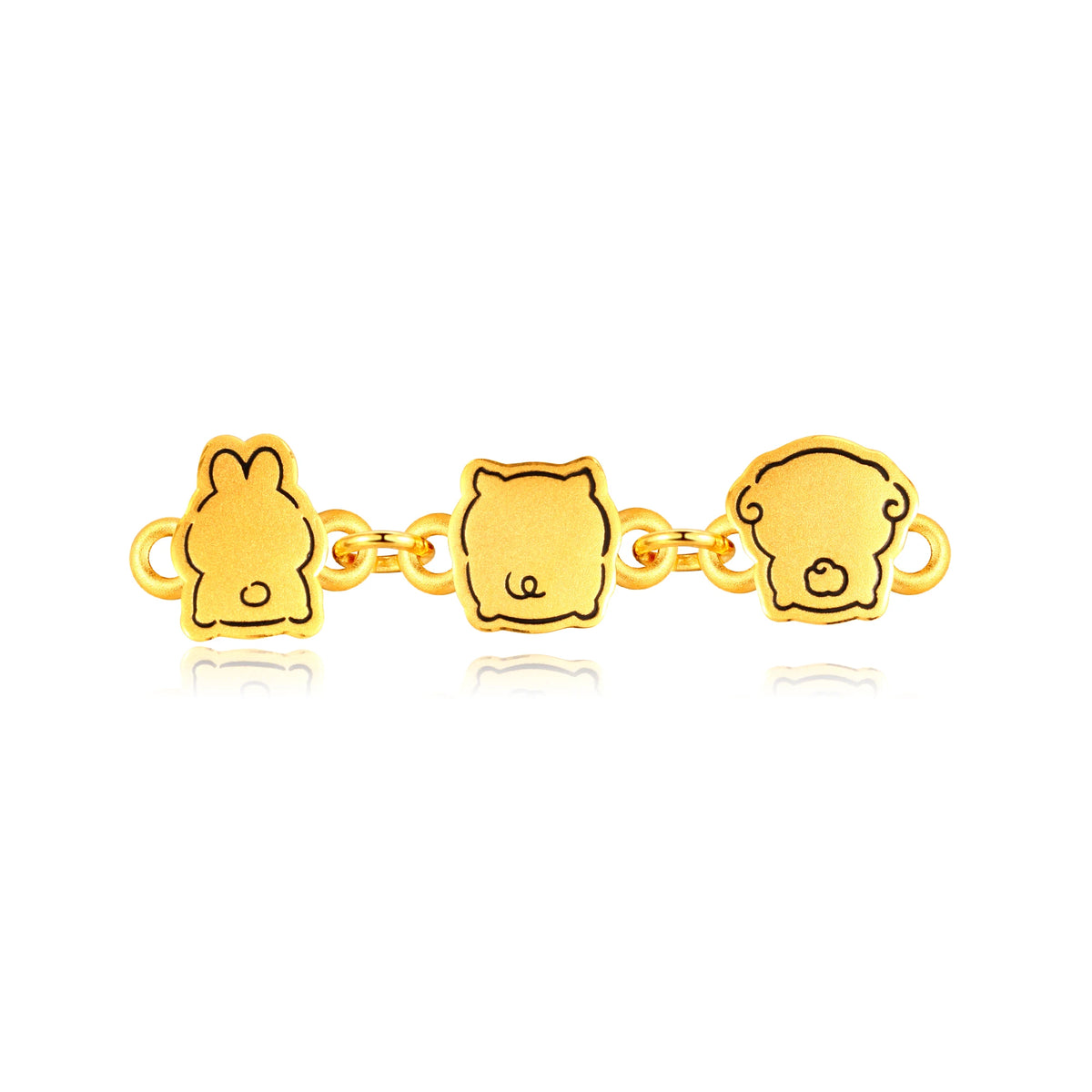 Combination Line Art Sanhe Trio Rabbit Goat Pig Gold Charm - 0.9g