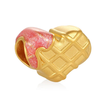 0.75g 5D Pure Gold Charm Waffle pendant With Honey-Powder Gold Enamel Pendant for DIY Bracelets Fine Jewelry Accessories