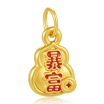 0.55g 5D Yellow Gold Buddhist Style Ethnic Fine Jewelry Get Rich Overnight Pendant with Red Enamel and Charm
