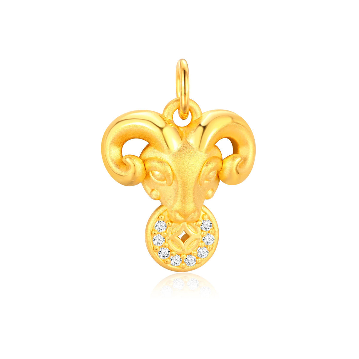 CZ Stone Auspicious Goat Holding Wealth Gold Charm - 1g