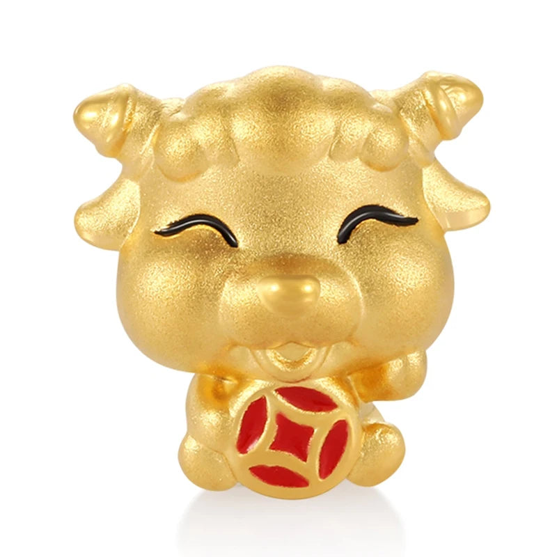 24K Solid Gold Sheep Shape Beaded Luxury Jewelry Accessory High-End Amulet for Children Jewelry Findings & Components