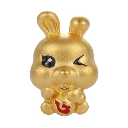 24K Gold Zodiac Rabbit Beaded Bracelet Elegant Chinese Style Jewelry 0.65g