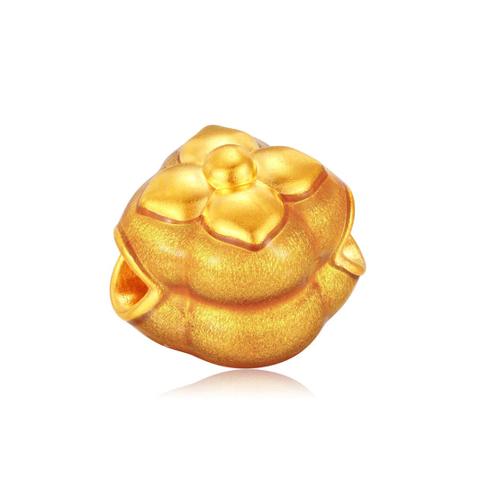 24K Solid Gold Brushed Amber Gold Persimmon Charm 0.5g