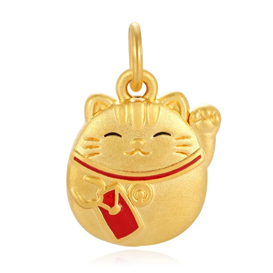 Chinese style 24k micro-hard gold pure gold Spring Festival custom lucky cat-shaped pendant pure gold pendant